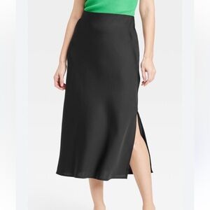 A New Day Black Slip Skirt with Slit in Front Large